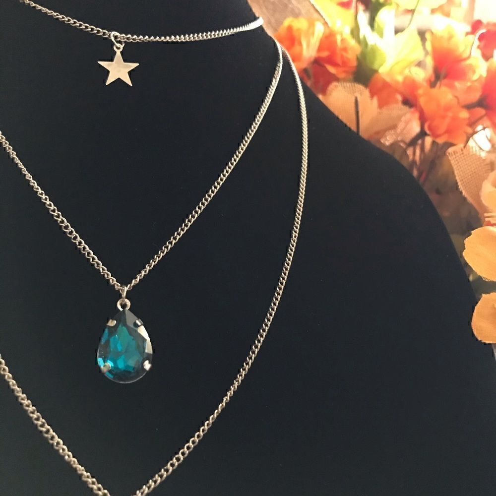🌟Necklace Silver Blue Hoop Chain🌟 - Picture 3 of 4